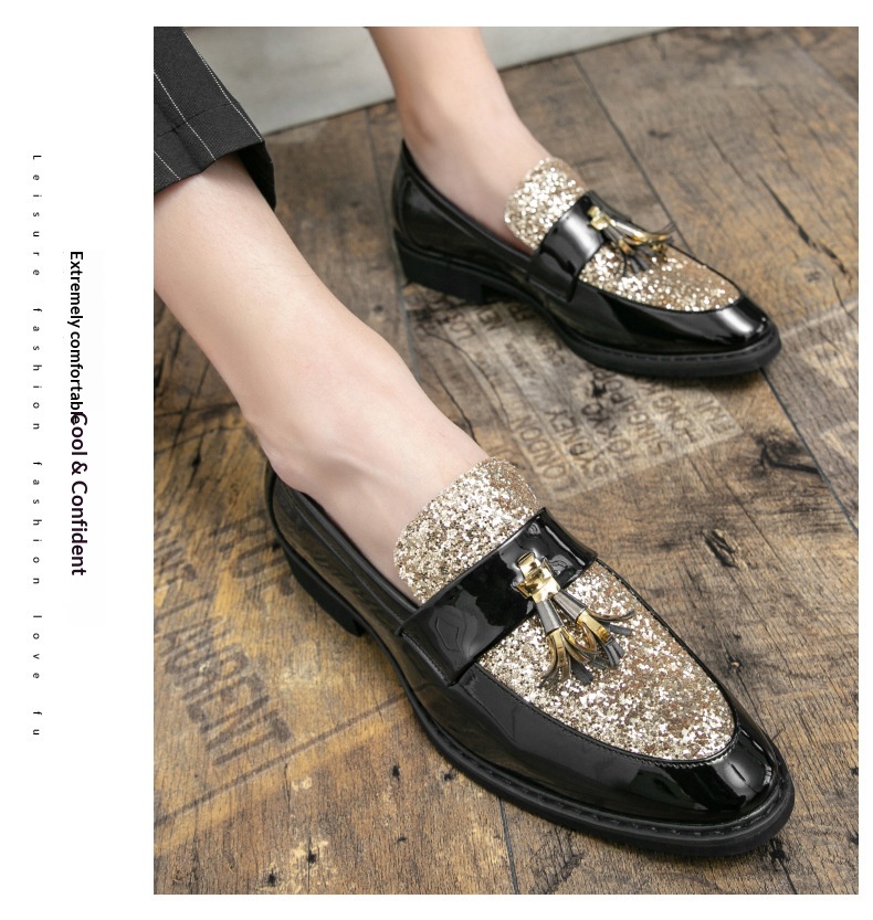 Voyage British Style Tassel Loafers Trendy Men's Slip-On Formal Business Casual Leather European And American Sequin Evening_voghion.com