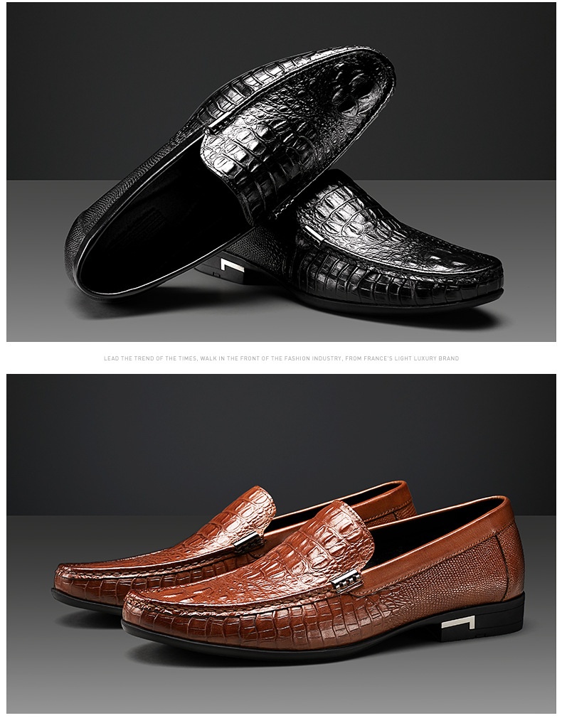 Voyage Voyage - Mocasines de piel auténtica con suela suave para hombre, cómodos y casuales, con estampado de cocodrilo, color negro_voghion.com