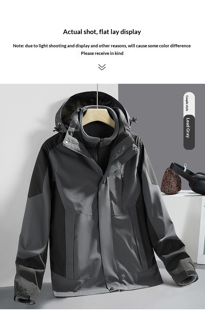 Boy Outdoor 3-in-1 Jacke für Damen und Herren, Paar-Wanderanzug, winddicht, wasserdicht, atmungsaktiv, wasserabweisend_voghion.com