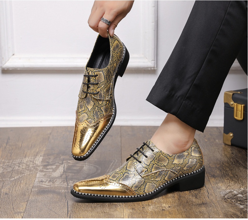 WalkPrime WalkPrime Cross-Border Gold Glossy Business Brogue Scarpe Derby con lacci, punta affilata, stile europeo e americano, taglia grande_voghion.com