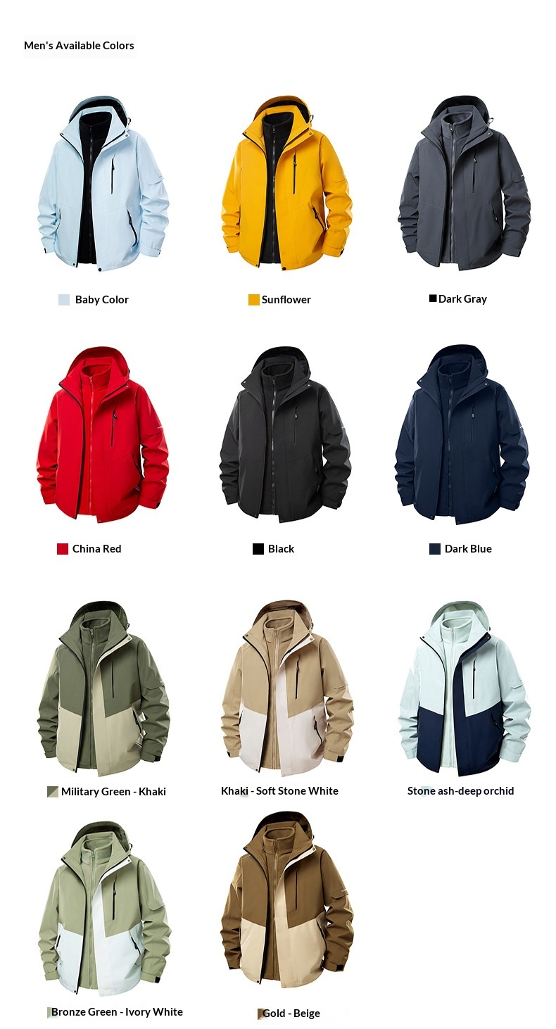 Boy Boy Outdoor 3'ü 1 arada Çıkarılabilir Erkek Rüzgar Geçirmez Polar Astar Su Geçirmez Soğuğa Dayanıklı Yürüyüş Ceketi Kadın Mont_voghion.com