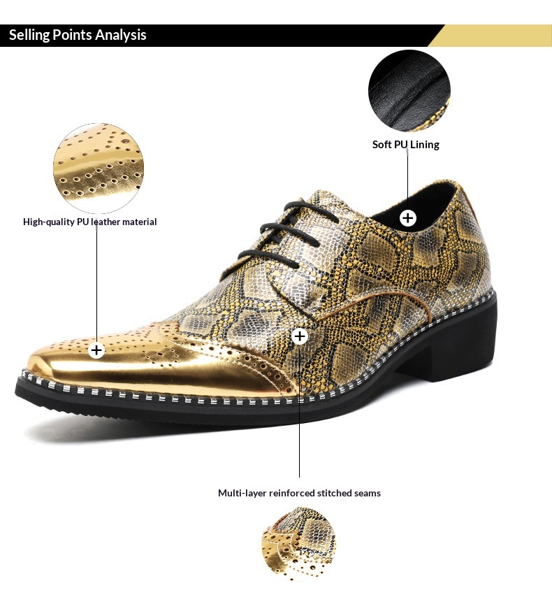 WalkPrime WalkPrime Cross-Border Gold Glossy Business Brogue Scarpe Derby con lacci, punta affilata, stile europeo e americano, taglia grande_voghion.com
