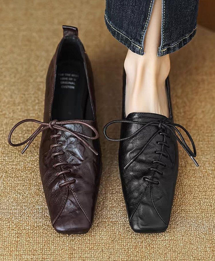 Mocassins à lacets Voyage Voyage Vintage Deep Mouth Printemps et Automne 2025 pour femmes et hommes, style Derby, en cuir, talon de 3 cm. Chaussures simples._voghion.com