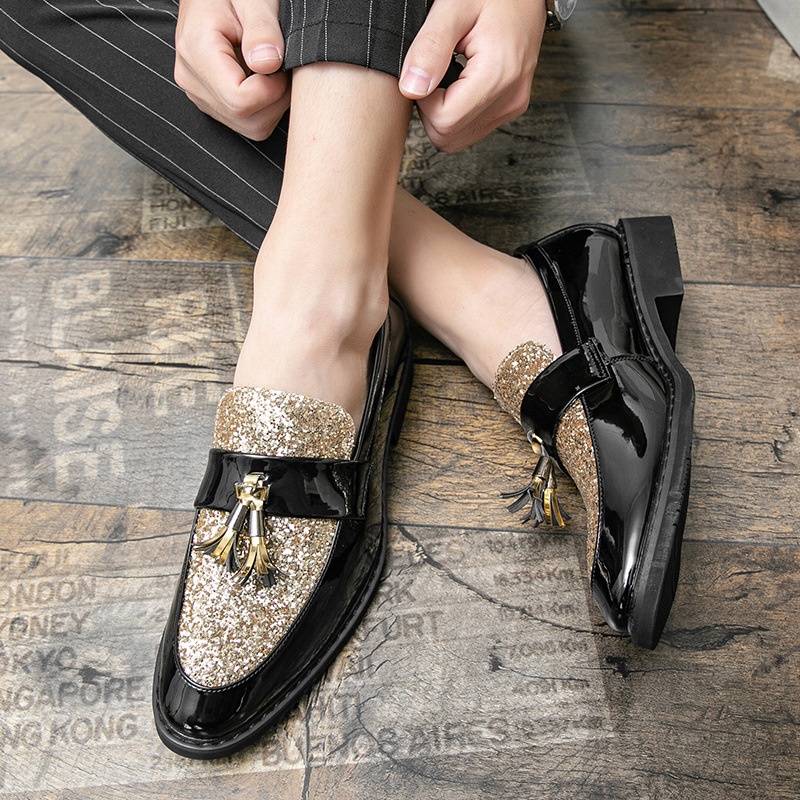 Voyage British Style Tassel Loafers Trendy Men's Slip-On Formal Business Casual Leather European And American Sequin Evening_voghion.com