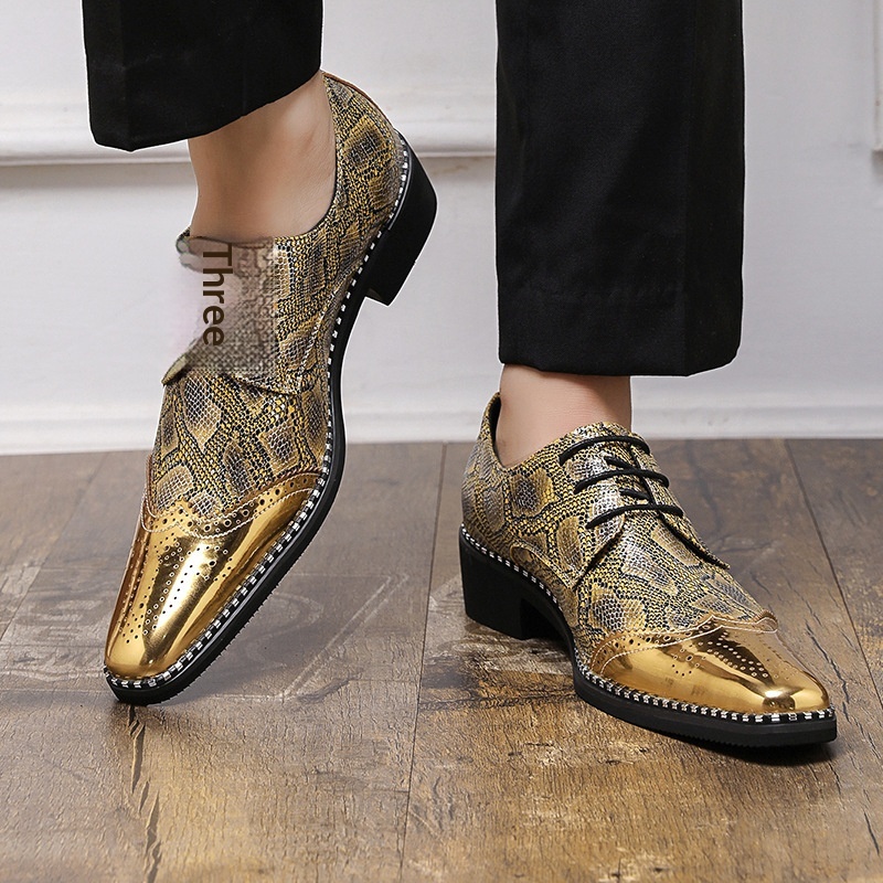 WalkPrime WalkPrime Cross-Border Gold Glossy Business Brogue Scarpe Derby con lacci, punta affilata, stile europeo e americano, taglia grande_voghion.com