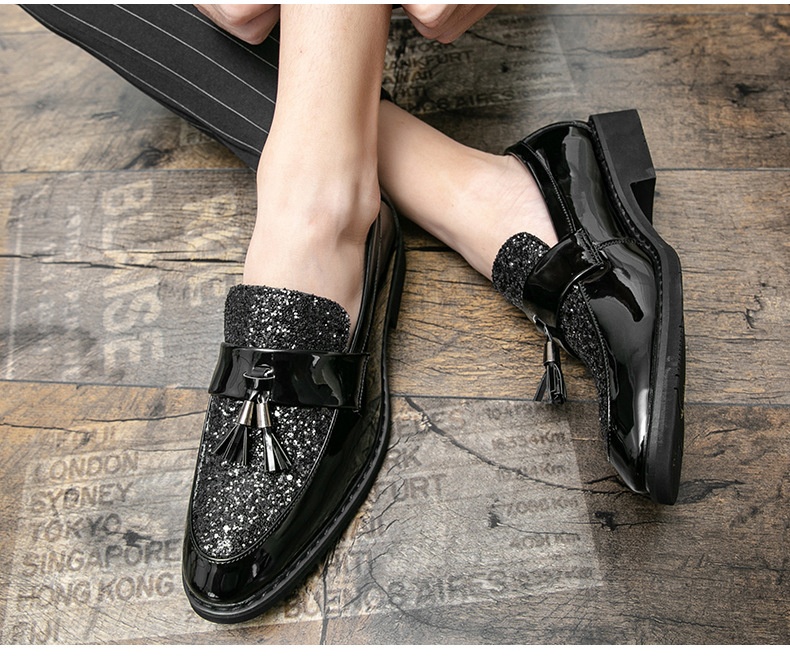 Voyage British Style Tassel Loafers Trendy Men's Slip-On Formal Business Casual Leather European And American Sequin Evening_voghion.com