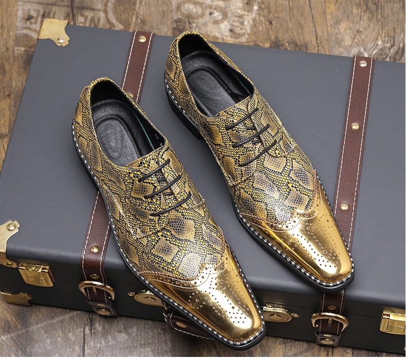 WalkPrime WalkPrime Cross-Border Gold Glossy Business Brogue Scarpe Derby con lacci, punta affilata, stile europeo e americano, taglia grande_voghion.com