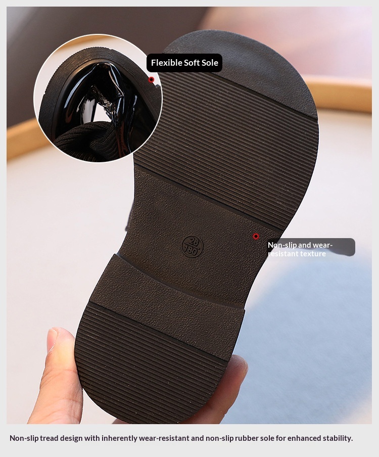 ShoeGlobe ShoeGlobe Sock 2025 Autumn New Princess Martin Children's Leather Girls' Soft Sole Single Shoes Short Boots Black_voghion.com