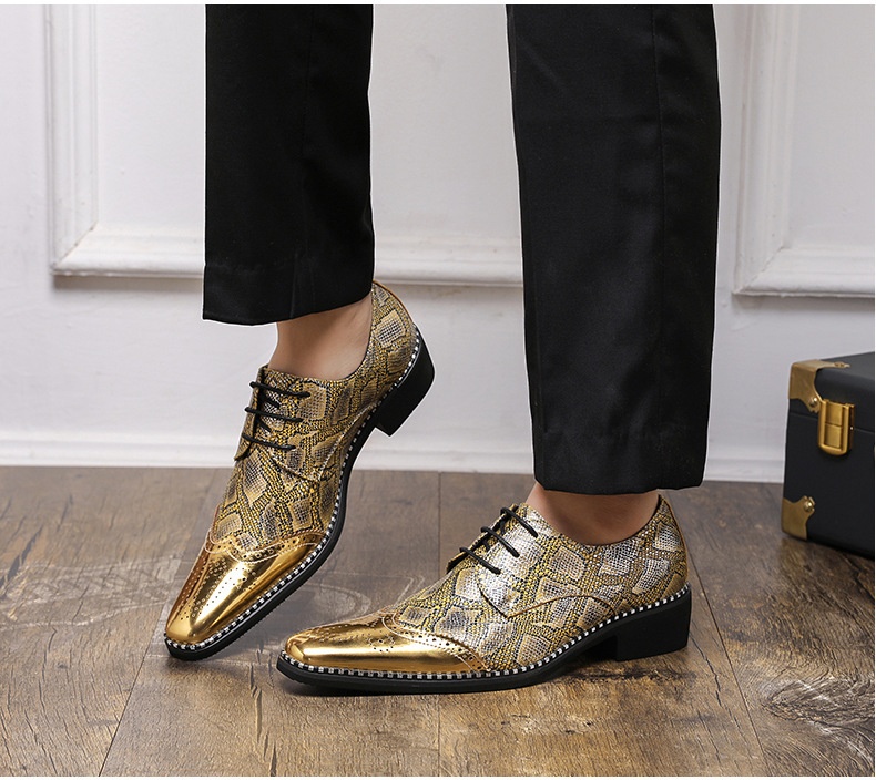 WalkPrime WalkPrime Cross-Border Gold Glossy Business Brogue Scarpe Derby con lacci, punta affilata, stile europeo e americano, taglia grande_voghion.com