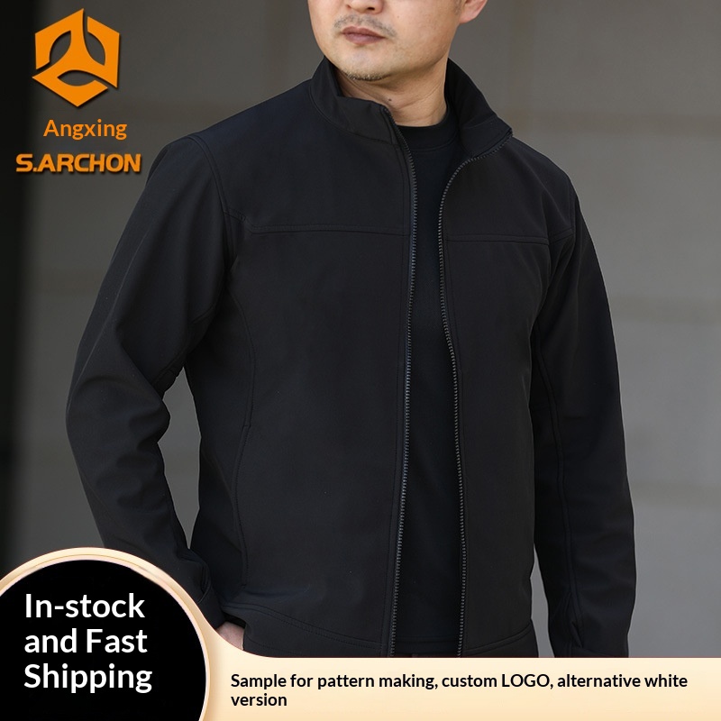 boy Boy Angken Autumn Winter New Men's Tactical Jacket Waterproof Wear-resistant Stand Collar Casual Versatile Fleece Thin Coat_voghion.com