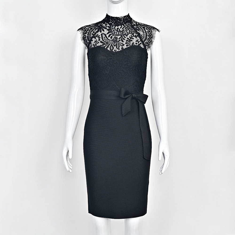 ChicShe ChicShe European And American Elegant Belt Lace Bow Sheer High-End Sexy Bodycon Bandage Dress_voghion.com