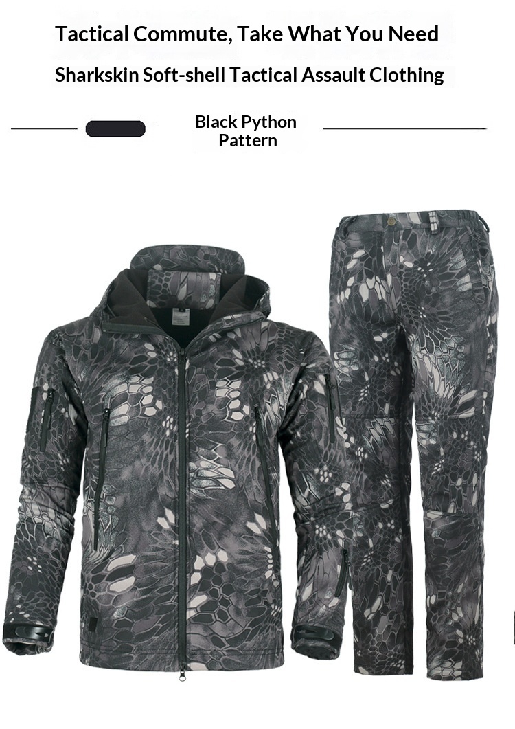 boy Boy Shark Skin Sof Shell Jacke Se For Men Winer Fleece-Lined Warm Mounaineering Waerproof Windproof Skiing Cycling_voghion.com