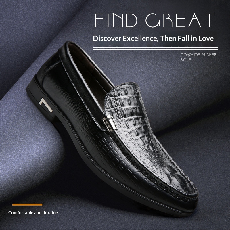 Voyage Voyage - Mocasines de piel auténtica con suela suave para hombre, cómodos y casuales, con estampado de cocodrilo, color negro_voghion.com