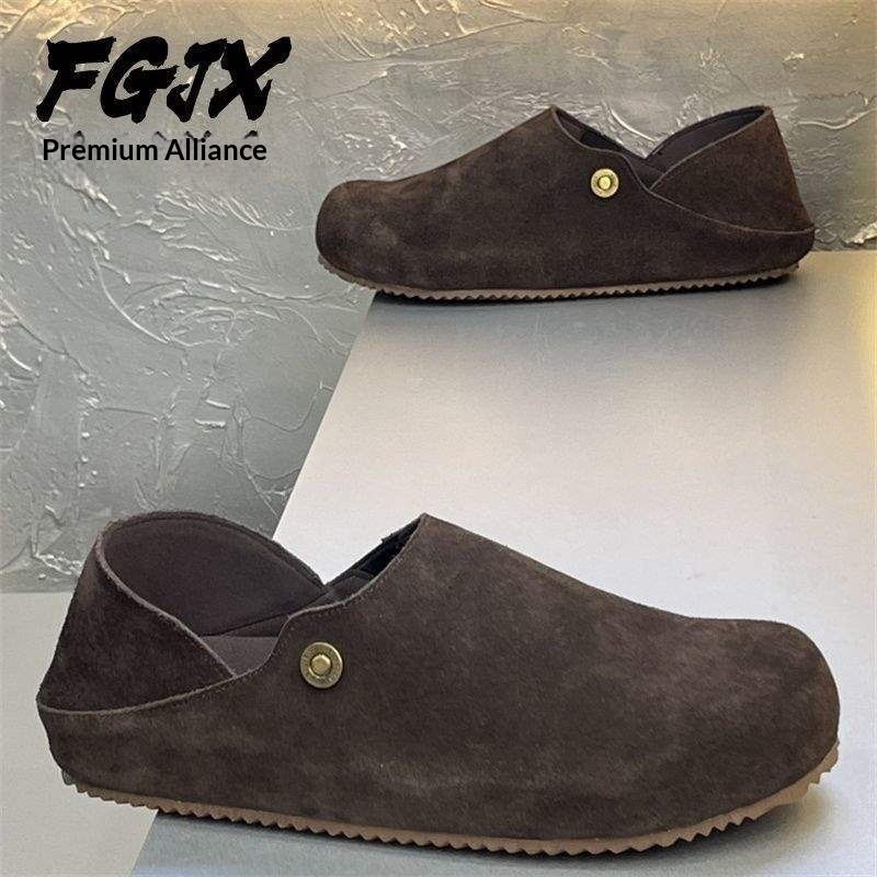 Voyage FGJX Men's European And American Bronze Brown Closed-Toe Two-Way Versatile Loafers Soft Sole Slip-On Lazy_voghion.com