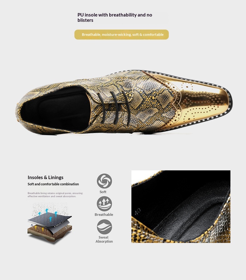 WalkPrime WalkPrime Cross-Border Gold Glossy Business Brogue Scarpe Derby con lacci, punta affilata, stile europeo e americano, taglia grande_voghion.com