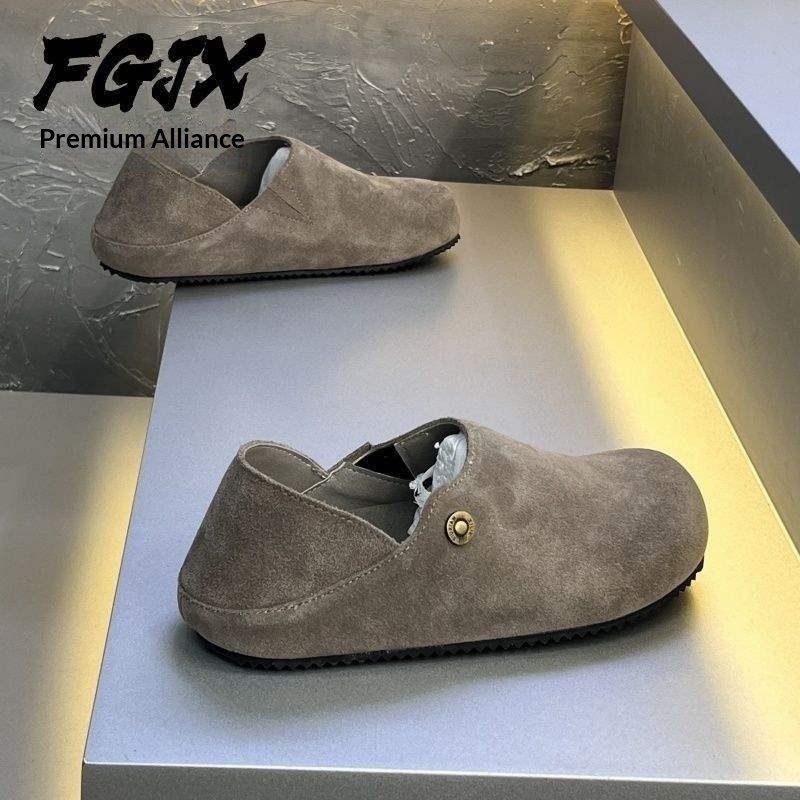 Voyage FGJX Men's European And American Bronze Brown Closed-Toe Two-Way Versatile Loafers Soft Sole Slip-On Lazy_voghion.com