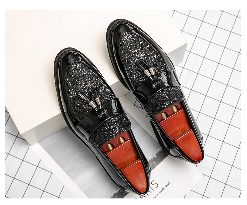 Voyage British Style Tassel Loafers Trendy Men's Slip-On Formal Business Casual Leather European And American Sequin Evening_voghion.com