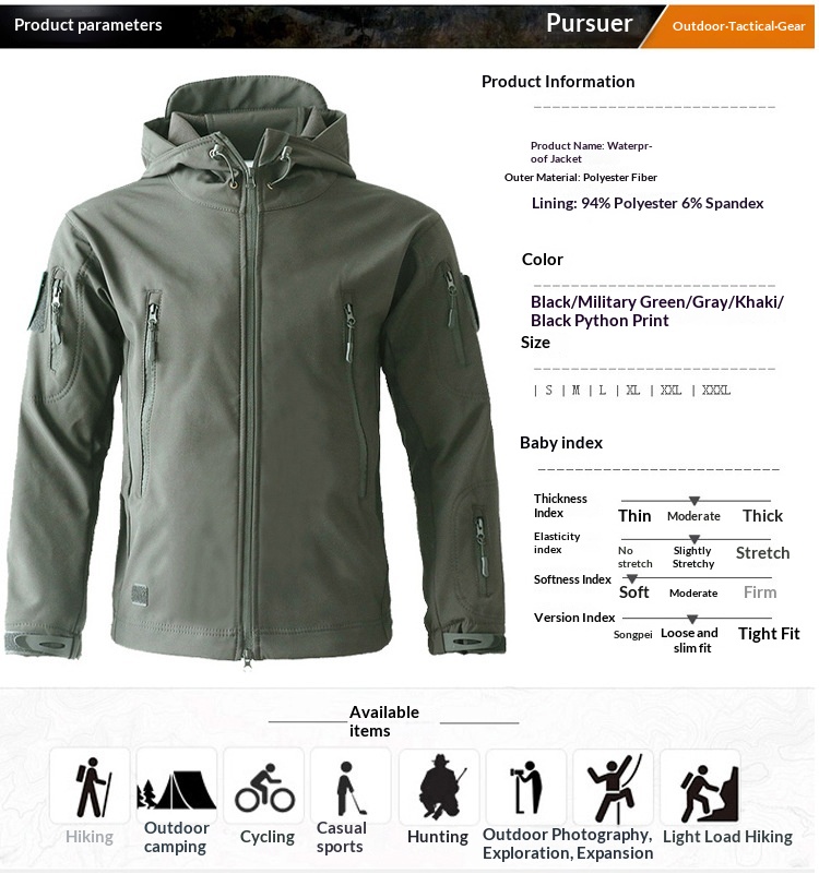 boy Boy Shark Skin Sof Shell Jacke Se For Men Winer Fleece-Lined Warm Mounaineering Waerproof Windproof Skiing Cycling_voghion.com