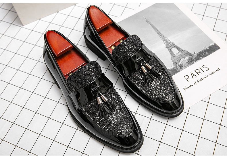 Voyage British Style Tassel Loafers Trendy Men's Slip-On Formal Business Casual Leather European And American Sequin Evening_voghion.com