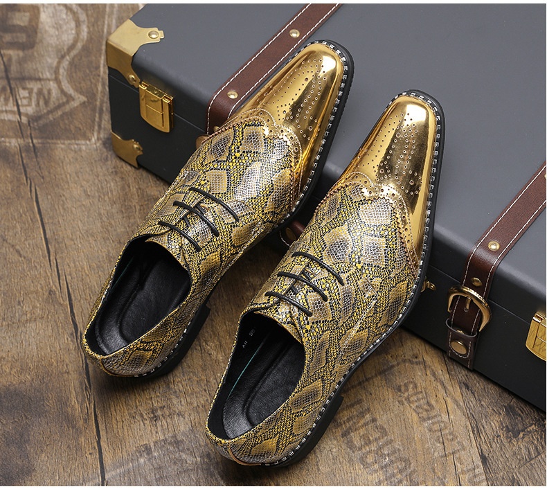 WalkPrime WalkPrime Cross-Border Gold Glossy Business Brogue Scarpe Derby con lacci, punta affilata, stile europeo e americano, taglia grande_voghion.com