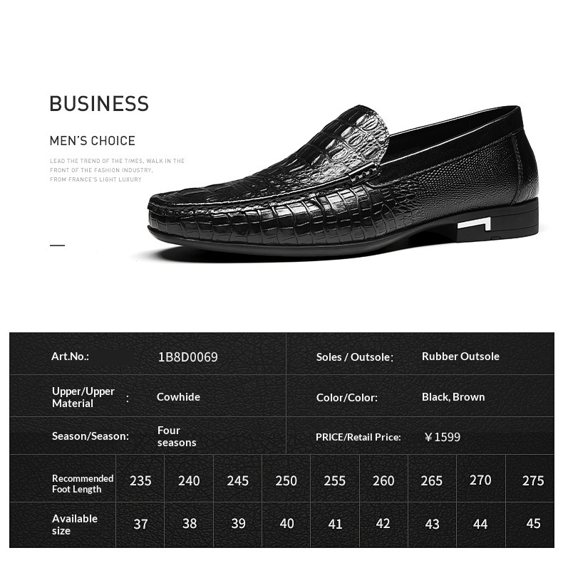 Voyage Voyage - Mocasines de piel auténtica con suela suave para hombre, cómodos y casuales, con estampado de cocodrilo, color negro_voghion.com