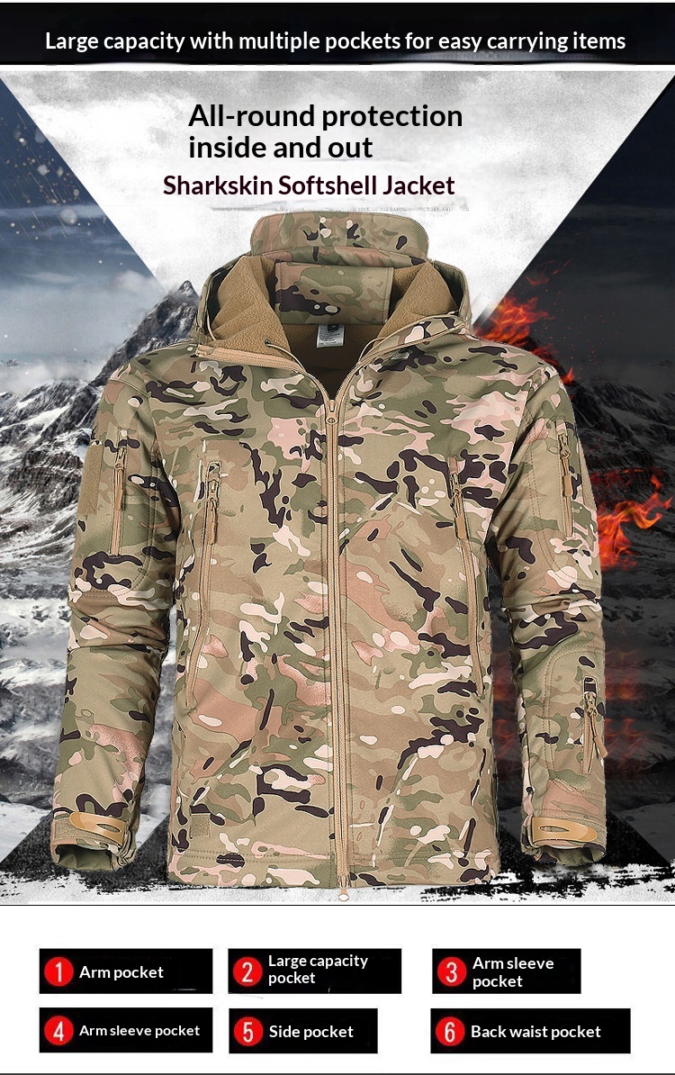 boy Boy Shark Skin Sof Shell Jacke Se For Men Winer Fleece-Lined Warm Mounaineering Waerproof Windproof Skiing Cycling_voghion.com