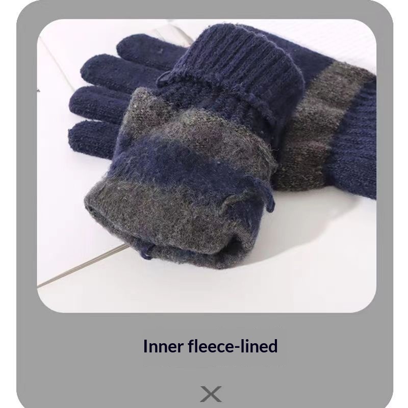 boy Boy Boy Autumn Winter Men's And Women's Knitted Warm Outdoor Cycling Fingered Driving Korean Style Fleece-Lined Gloves_voghion.com