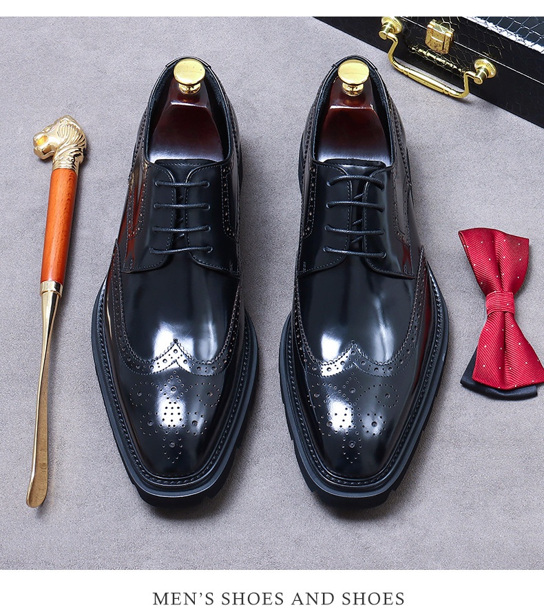 Voyage Voyage Grande Saldi Scarpe da Sposa Formali da Uomo in Pelle di Vacchetta con Suola Spessa, Fatte a Mano, Derby Lucide e Traspiranti_voghion.com