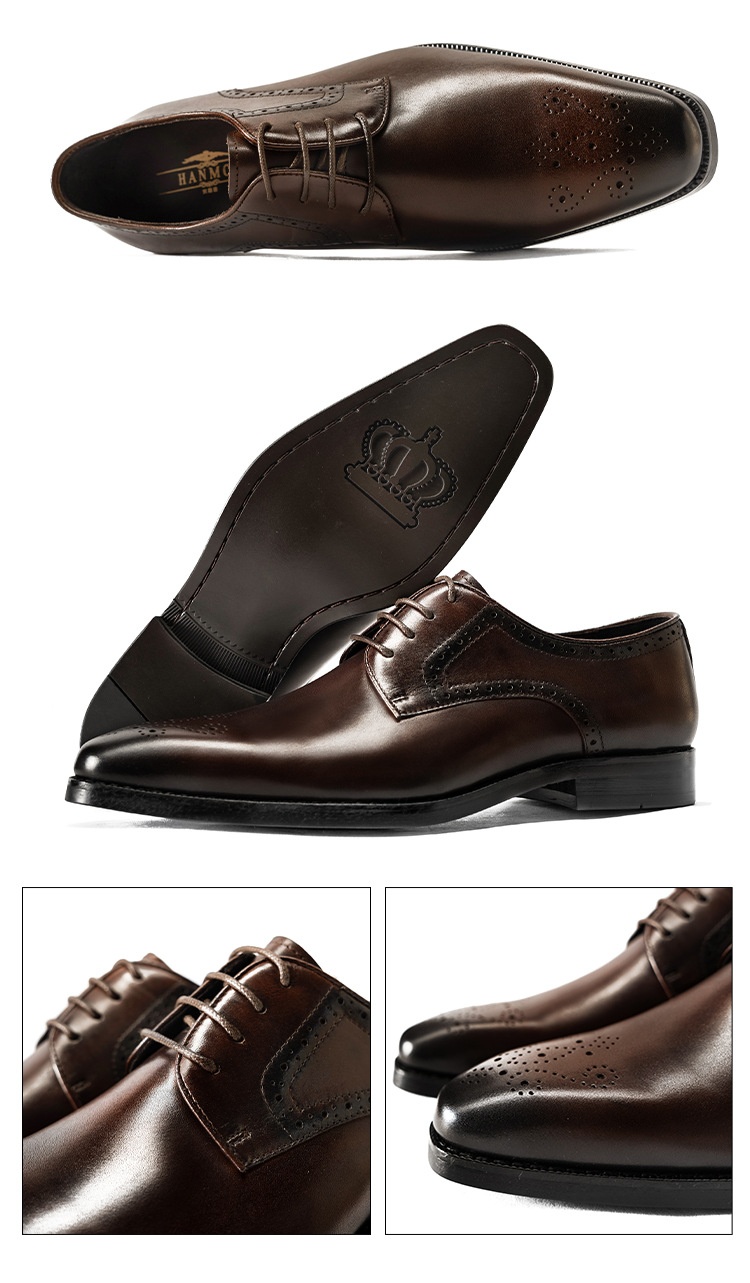 Voyage Voyage Gao - Source Factory Brogue Leather Business Formal Cowhide Men's Small Square Toe Derby Shoes_voghion.com