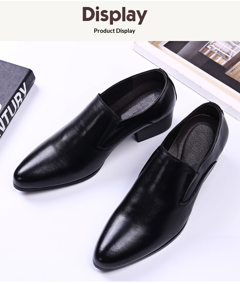 WalkPrime Factory Direct New 6CM Pointed Genuine Trendy Height Increasing Men's High Heel 8cm Leather Shoes_voghion.com