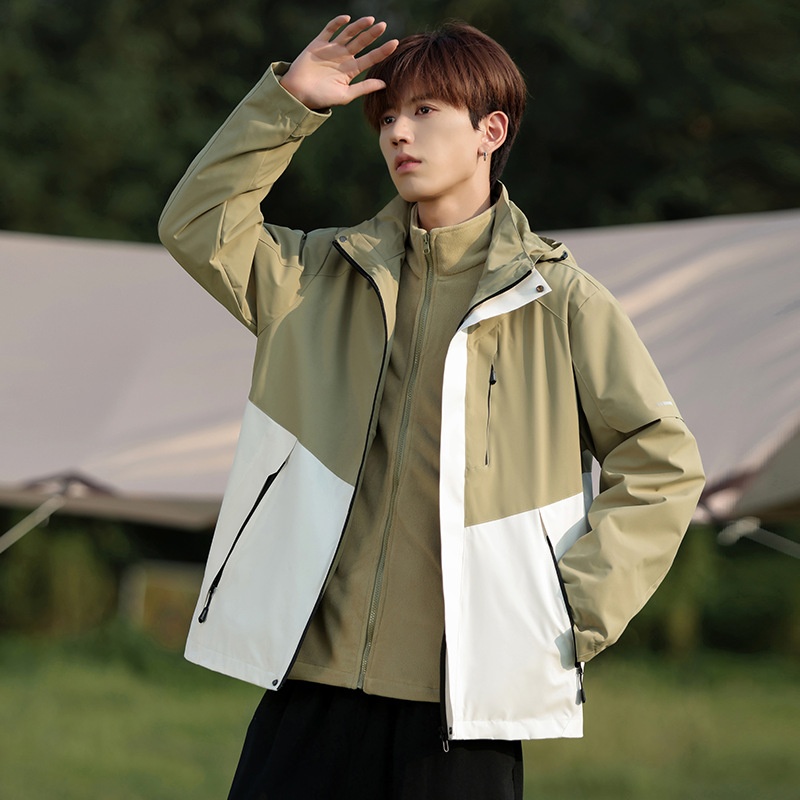 Boy Boy Outdoor 3'ü 1 arada Çıkarılabilir Erkek Rüzgar Geçirmez Polar Astar Su Geçirmez Soğuğa Dayanıklı Yürüyüş Ceketi Kadın Mont_voghion.com