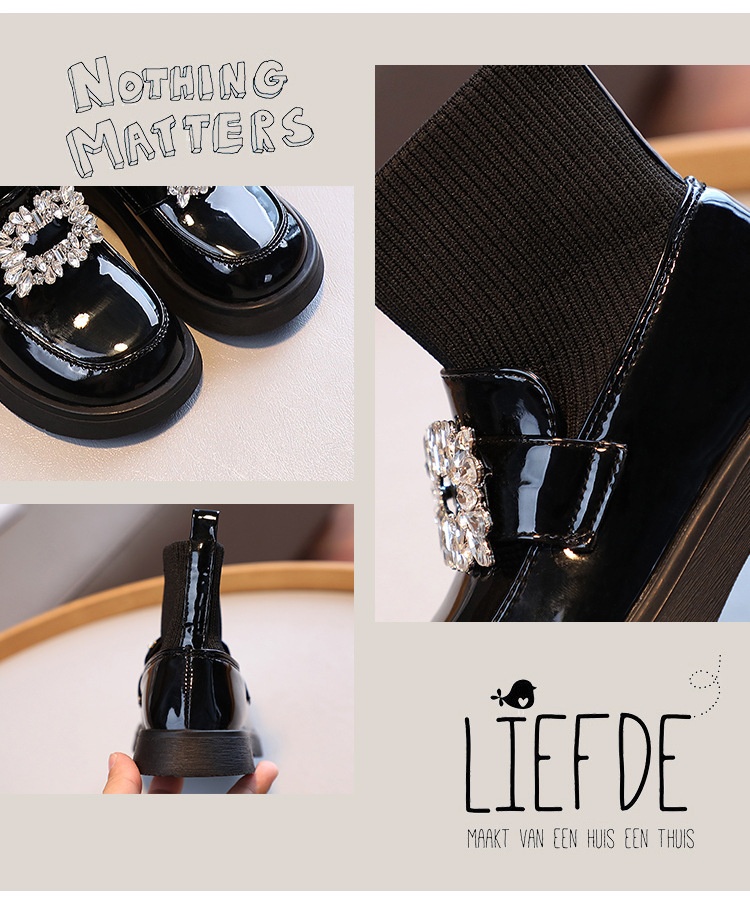 ShoeGlobe ShoeGlobe Sock 2025 Autumn New Princess Martin Children's Leather Girls' Soft Sole Single Shoes Short Boots Black_voghion.com