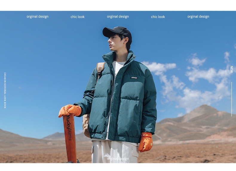 Vêtements pour hommes Hanlu, collection hiver 2024, doudoune épaisse et tendance à col montant, en coton Q_voghion.com