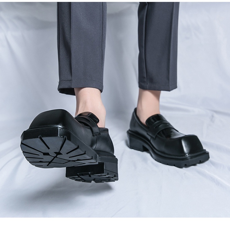 WalkPrime Formal Square Toe Leather For Men Britih Style In Caual Groommen Suit Black Thick-Soled Height-Increaing Derby_voghion.com