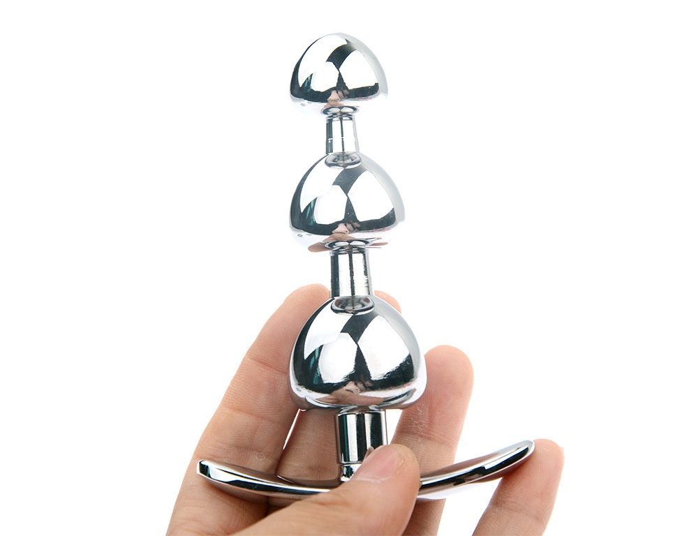luckyqqyp Extenseur anal à trois perles en forme de champignon en métal SM Toys Out Wear Anal Plug Produits sexuels pour adultes_voghion.com