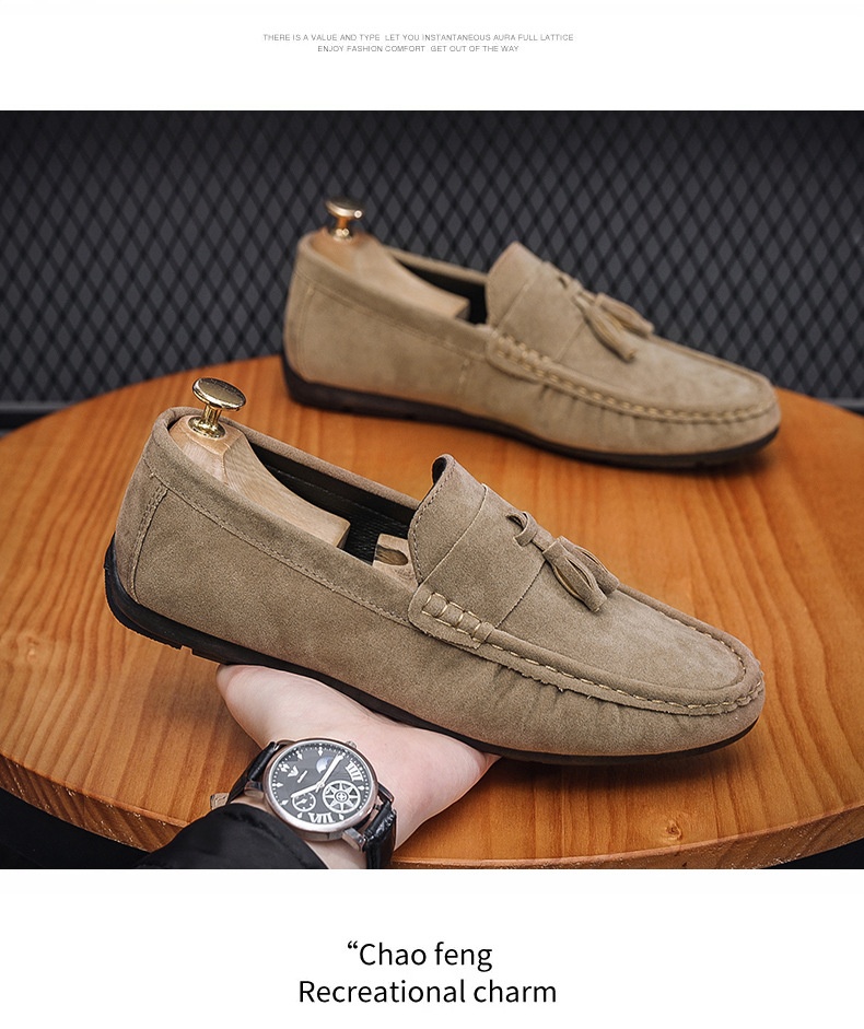 Voyage Voyage Men's Loafers Spring 2024 New Trendy Slip-On Casual Leather With Tassels Soft Sole Driving Shoes_voghion.com
