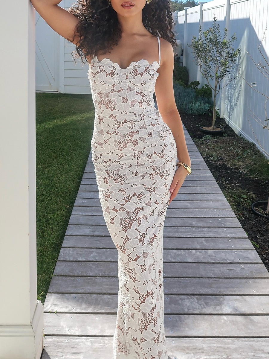 ChicShe ChicShe European And American Lace Bodycon Strap Sexy Backless Slit Long Dress Elegant Gown High-end Feel_voghion.com