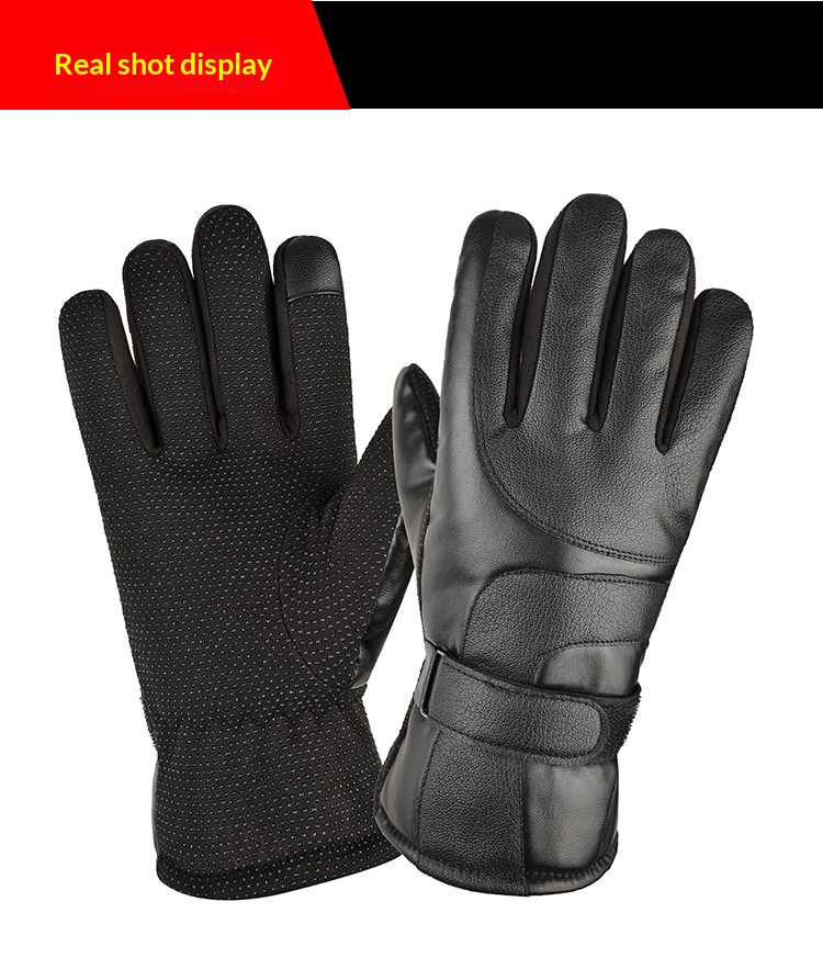 boy Boy Boy Warm Outdoor Winter Ski Leather Large Seven Plus Velvet Thickened Cold-Proof Non-Slip Sports Motorcycle Riding Gloves_voghion.com