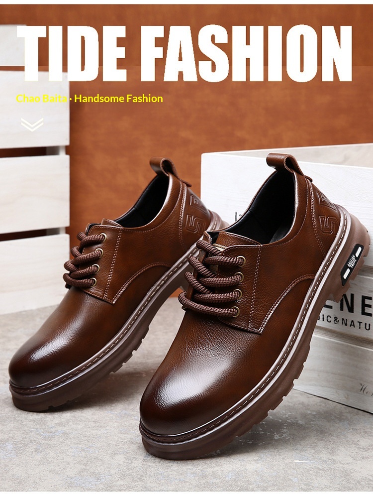 Voyage Spring Derby da uomo, stivali bassi Martin, stile britannico, punta arrotondata, scarpe da lavoro nere con suola spessa, casual in pelle_voghion.com