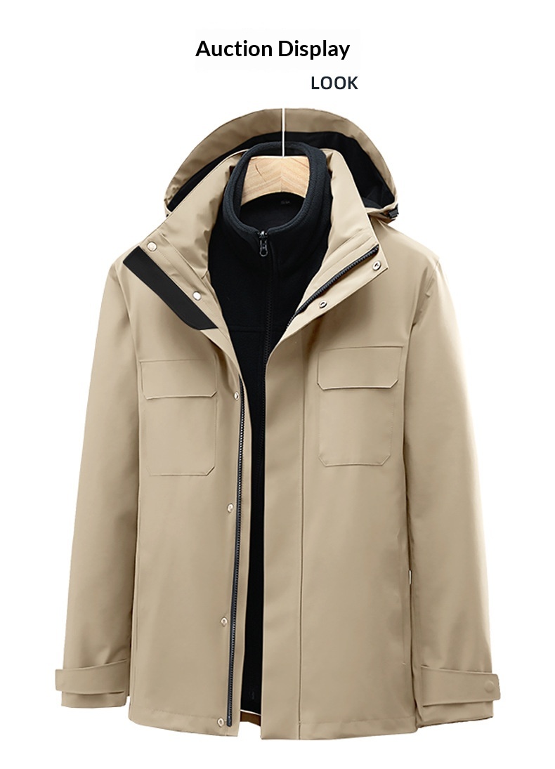 Boy 3-in-1 Abnehmbare High-End Business Outdoor Wasserdichte Winddichte Verdickte Warme Jacke zum Wandern Bergsteigen Camping Für_voghion.com