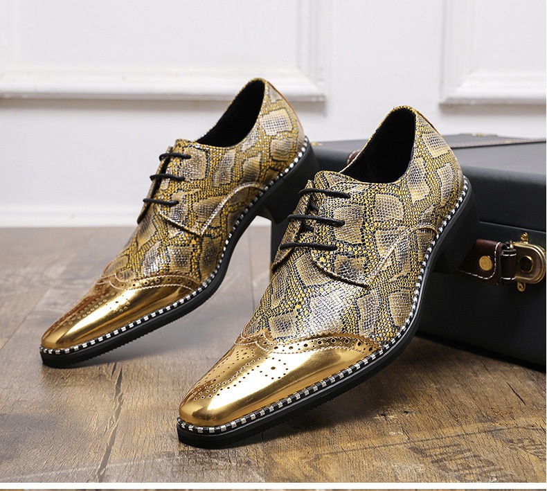 WalkPrime WalkPrime Cross-Border Gold Glossy Business Brogue Scarpe Derby con lacci, punta affilata, stile europeo e americano, taglia grande_voghion.com