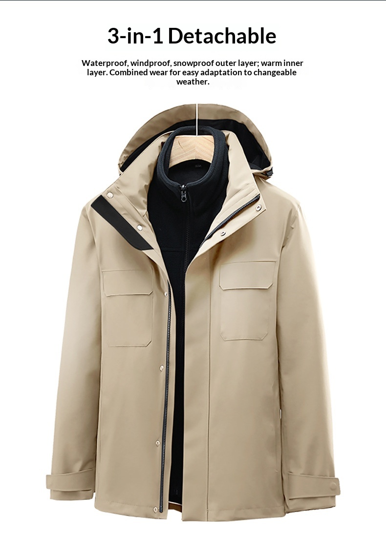 Boy 3-in-1 Abnehmbare High-End Business Outdoor Wasserdichte Winddichte Verdickte Warme Jacke zum Wandern Bergsteigen Camping Für_voghion.com