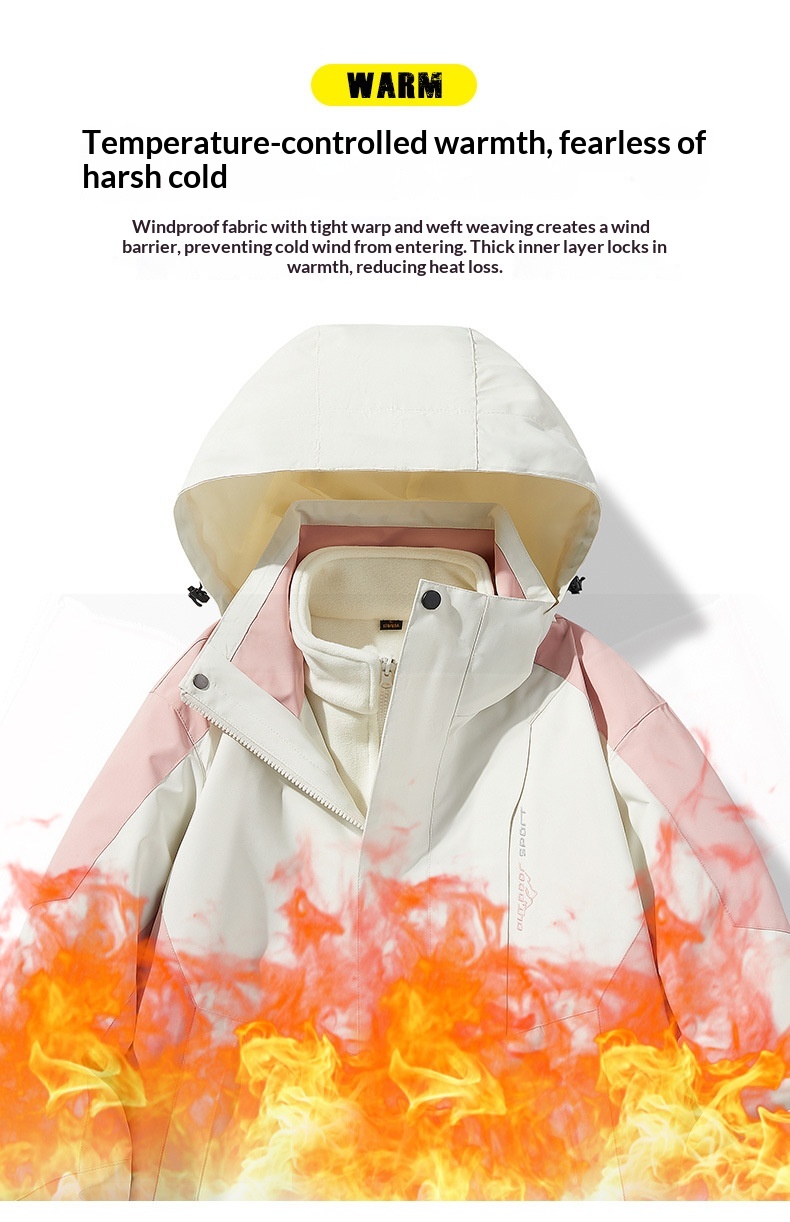 Boy Outdoor 3-in-1 Jacke für Damen und Herren, Paar-Wanderanzug, winddicht, wasserdicht, atmungsaktiv, wasserabweisend_voghion.com