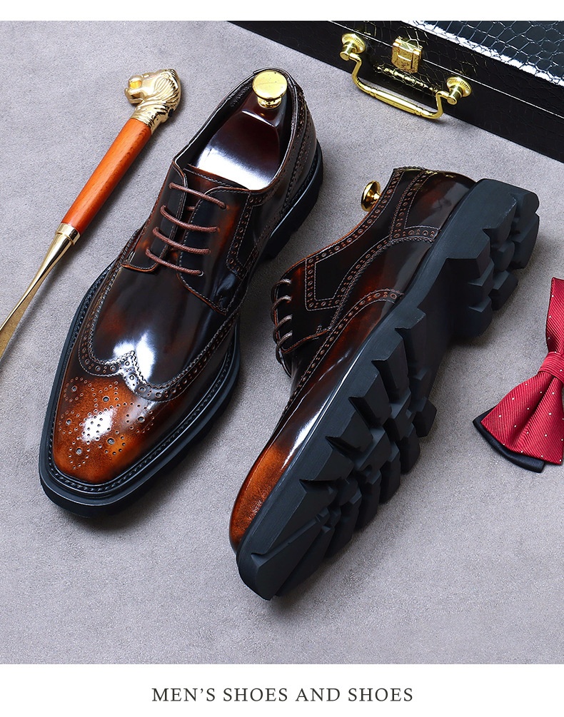 Voyage Voyage Grande Saldi Scarpe da Sposa Formali da Uomo in Pelle di Vacchetta con Suola Spessa, Fatte a Mano, Derby Lucide e Traspiranti_voghion.com