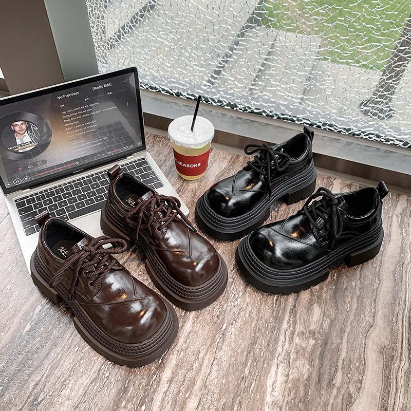 Voyage Damen-Lederschuhe mit dicker Sohle, britische Derby-Schnürschuhe mit großer Zehenpartie, neues Modell Frühjahr 2025, Slipper mit Absatz._voghion.com