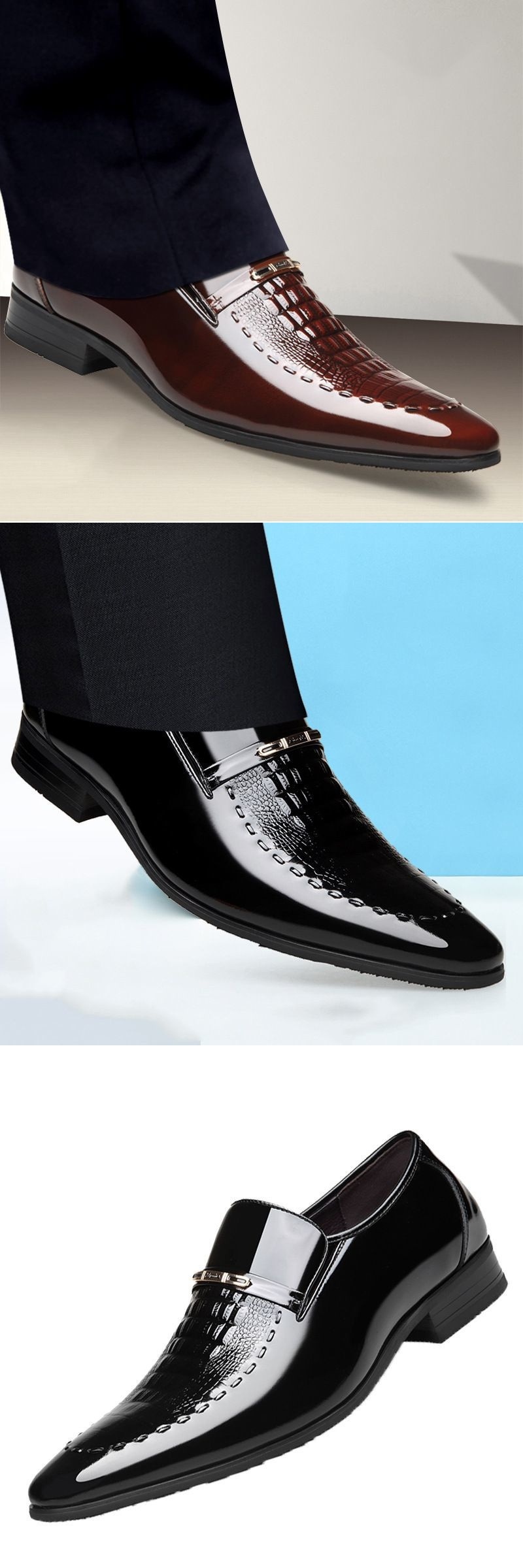 Zapatos de vestir Voyage de piel de cocodrilo con estampado de cocodrilo, punta estrecha, sin cordones, para hombre, talla extra grande_voghion.com