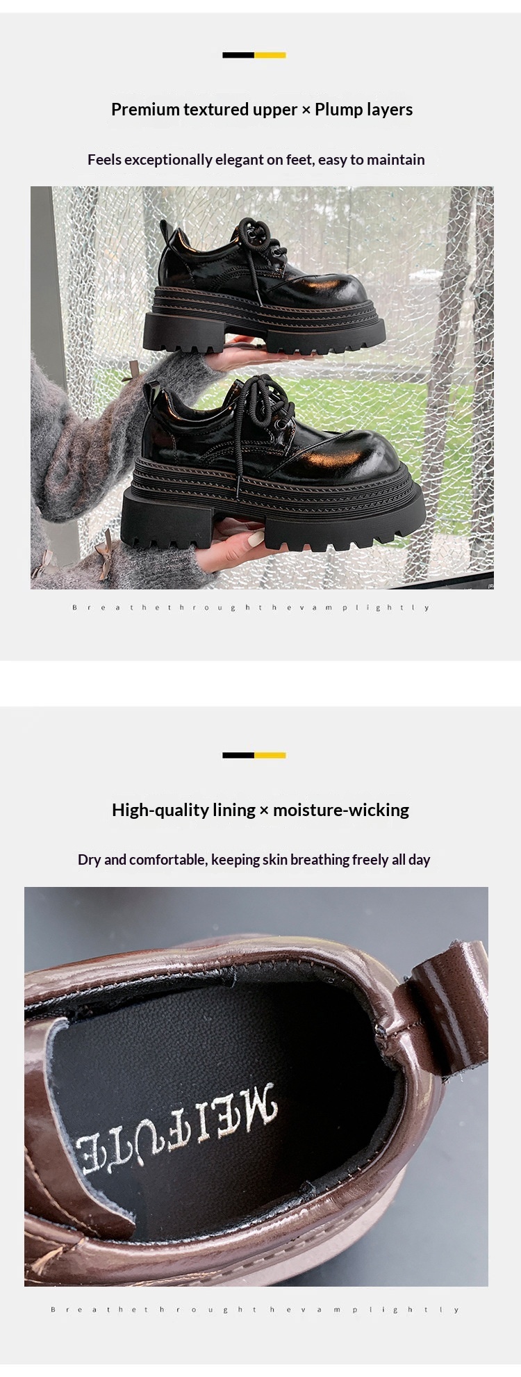 Voyage Damen-Lederschuhe mit dicker Sohle, britische Derby-Schnürschuhe mit großer Zehenpartie, neues Modell Frühjahr 2025, Slipper mit Absatz._voghion.com