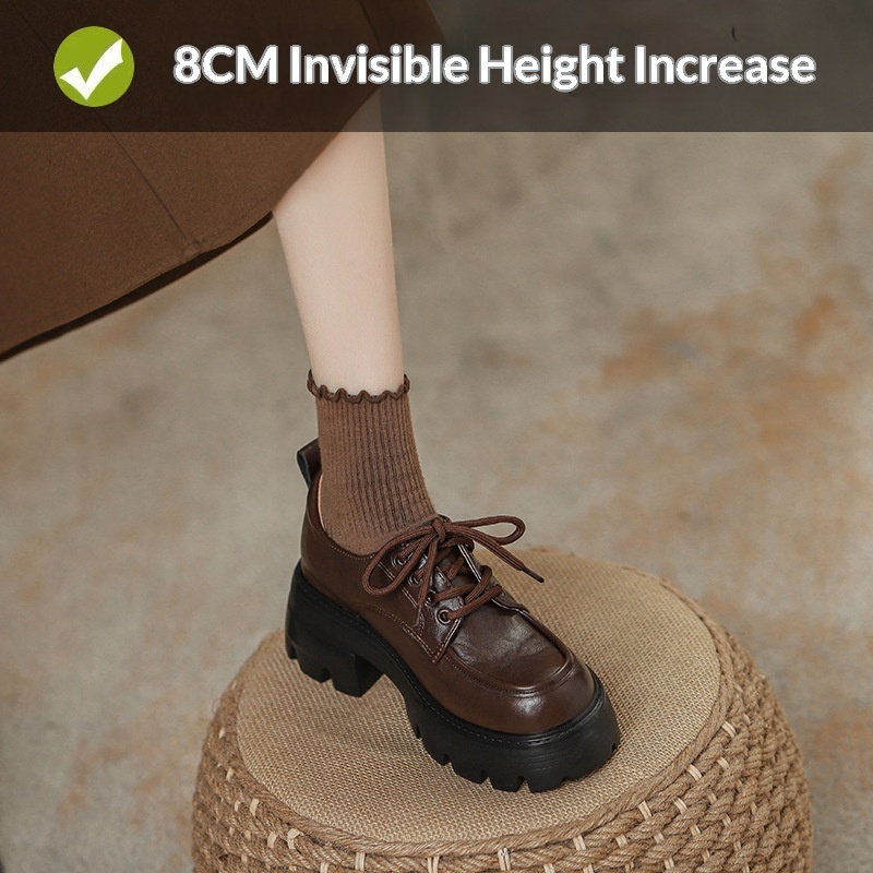 Mocassins Voyage Voyage Genuine à semelle épaisse couleur raisin, style mom, confortables et rehaussants, derby à lacets, pour femmes étudiantes, en cuir._voghion.com