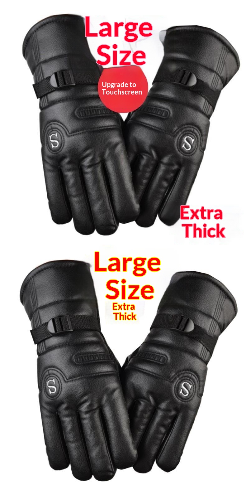 boy Boy Boy Cotton Windproof Cold Resistant Fleece Lined Thickened Leather Gloves Men Winter Outdoor Warm Cycling Electric Bike_voghion.com