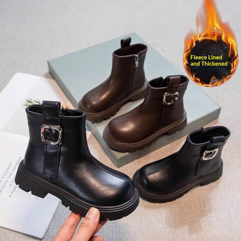 ShoeGlobe ShoeGlobe Girls' 2025 New Spring And Autumn Style Fashionable Martin For Little Girls Trendy Leather Children's Single-Lined Short_voghion.com